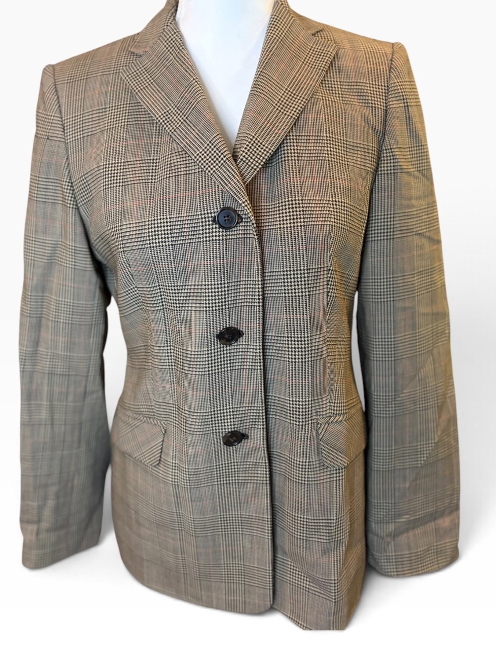 Ann Taylor Petites 8P 100% Wool Plaid Blazer Glen Check Career Jacket